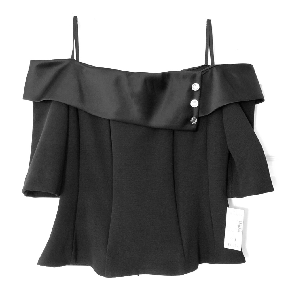 NEW! Fancy off shoulder black top w/zipper on back
